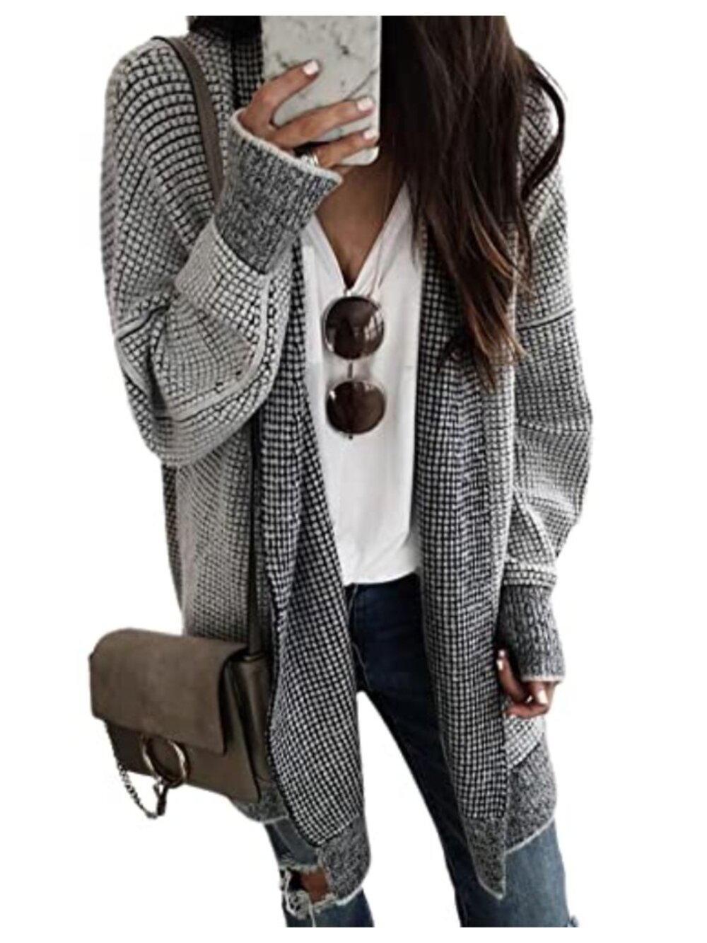 Oversized Open Front Knit Cardigan Batwing Sleeve Loose Fit Sweater